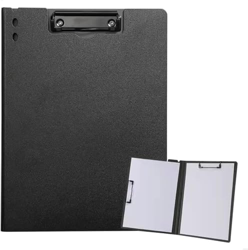 Klemmbrett a4 mit deckel, Schreibmappe a4 mit 2 Klemmen, Konferenzmappe aus PU-Leder, Dokumentenmappe für Büro Baustelle Schule Clipboard Folder Schwarz von Kolamom