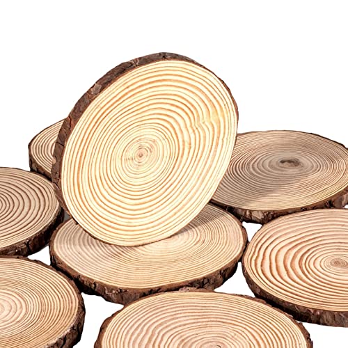 Kolamom 18 Stücke Holzscheiben Ohne Loch, 7-10cm Baumscheiben Rund zum Basteln, Unvollendete Holz Log für DIY Handwerk Untersetzer Hochzeit Dekoration von Kolamom