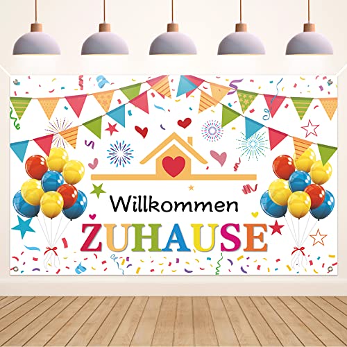 Koliphy Willkommen Zuhause Deko, Willkommen Zuhause Banner Girlande für Heimkehr, Familie Rückkehr Familienfeiern Party Dekoration, Weiß Welcome Home Banner, 70.8 x 43.3Zoll von Koliphy