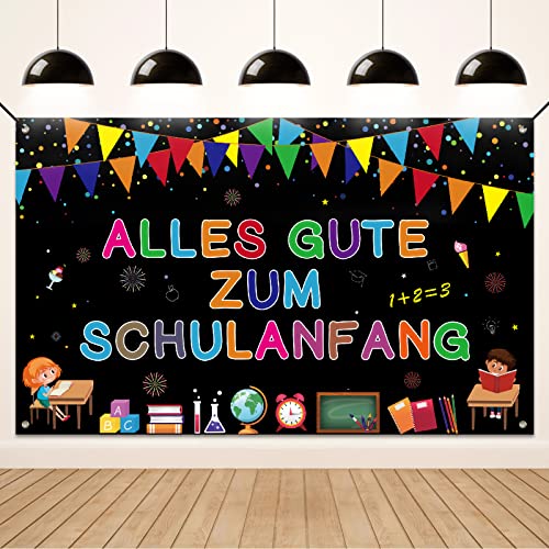 Koliphy Einschulung Banner Deko, Schwarz Schulanfang Banner Alles Gute Zum Schuleinführung Hintergrund Banner Deko Einschulung Dekoration für Mädchen und Jungen, 185x110cm von Koliphy