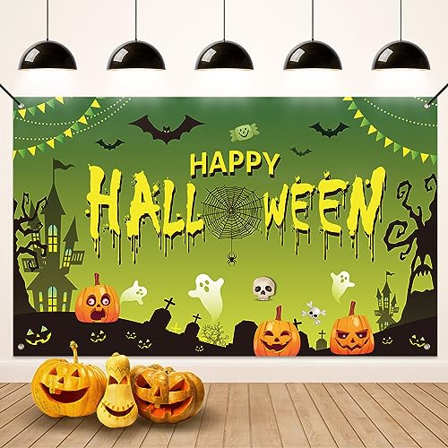 Koliphy Halloween Deko, Grün Halloween Banner Hintergrund Dekoration, Happy Halloween Banner für Halloween Party, Ideal für Zuhause, Garten, Drinnen und Draußen von Koliphy