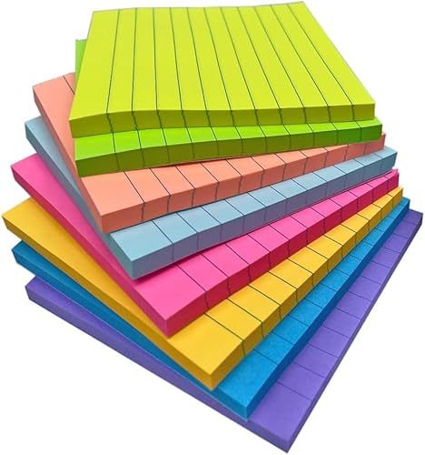 Koliyn 10,2 x 10,2 cm linierte Haftnotizen für Post, 8 helle Farben, selbstklebende Notizen, 50 Blatt pro Block, 8 Blöcke, insgesamt 400 Blatt von Koliyn