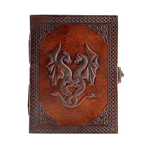 Komal’s Passion Leather Handgemachtes Leder Double Dragon Journal/Notizbuch Tagebuch/Gebundener täglicher Notizblock für Männer & Frauen Ungefüttertes Papiermedium (7 x 5, Brown) von Komal’s Passion Leather