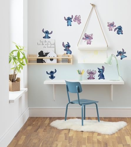 Komar Wandtattoo - Stitch and Angle Happy - Größe 50 x 70 cm - Disney, Wandsticker, Kinderzimmer, Aufkleber, Blau,lila von Komar