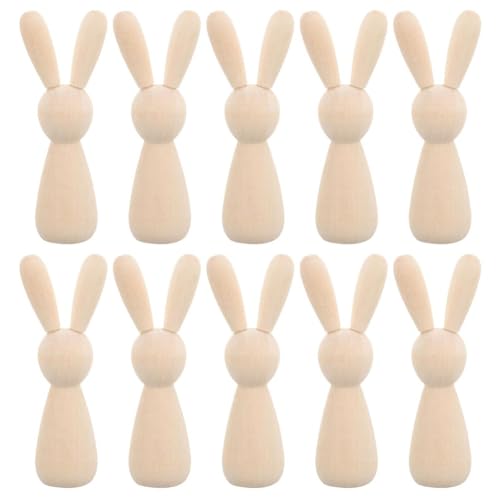 Komdndht 10 PCS Unvollendete Hölzerne Hasen-Puppengestalt Ungepinselte Peg-Puppen DIY Leere Hölzerne Hasen- Kunst Osterdekoration von Komdndht