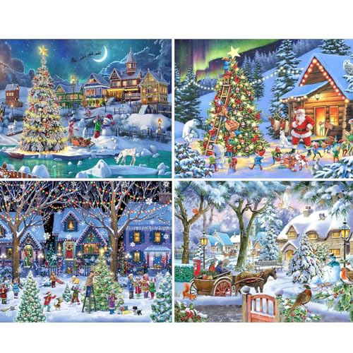 Komicea Diamond Painting Weihnachten, 4 Pcs 5D Diamant Painting Bilder Erwachsene Kinder mit Diamond Painting Zubehör, Diamond Painting Set Weihnachtsmann für Geschenke und Hauswanddekorationen von Komicea