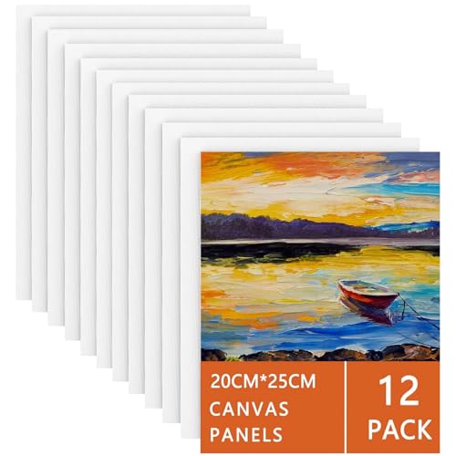 Koncci Leinwand zum Bemalen Aus Baumwolle (12 Stück) – 20 x 25 cm, Vorgespannte Weiße Künstler Canvas Panel Leinwände zum Malen Set Strukturpaste Leinwand - Geeignet für Acryl und Ölfarben von Koncci