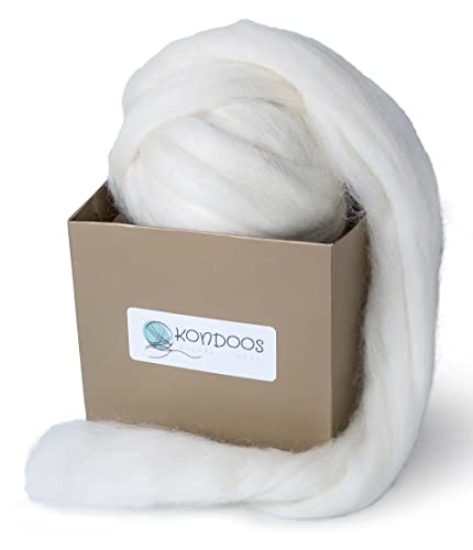 Kondoos natürliche Farbe Wollvlies, wool roving, 225 gr. Beste Qualitätsnaturwolle zum Nadelfilzen, Nassfilzen, Filzwolle Trockenfilzen, Spinnen und für Kunsthandwerkliches geeignet. (Weiß) von Kondoos