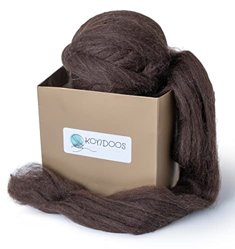 Kondoos natürliche Farbe Wollvlies, wool roving, 225 gr. Beste Qualitätsnaturwolle zum Nadelfilzen, Nassfilzen, Filzwolle Trockenfilzen, Spinnen und für Kunsthandwerkliches geeignet. (schokolade, 8oz) von Kondoos