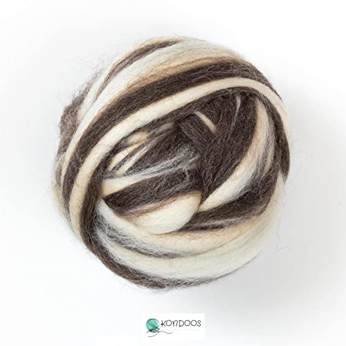 Kondoos natürliche Farbe Wollvlies, wool roving, 225 gr. Beste Qualitätsnaturwolle zum Nadelfilzen, Nassfilzen, Filzwolle Trockenfilzen, Spinnen und für Kunsthandwerkliches geeignet. (zebra, 8oz) von Kondoos