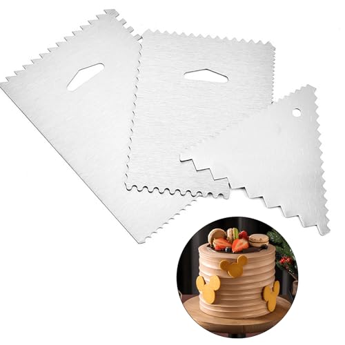 3 Stück Tortenschaber Kuchenschaber aus Edelstahl, Teigschaber, Torten Schaber, DIY Tortenspachtel Cake Scraper Set für Kuchen, Fondant, Mousse von Konesky