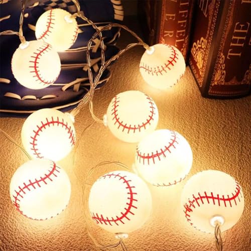 Konesky Baseball-Lichterkette, 20 LEDs, batteriebetrieben, 3 m, Baseball-Lichterkette, für Innen- und Außenbereich, Party-Dekorationen, Baseball-Ornamente für Kinder und Kinderzimmer von Konesky