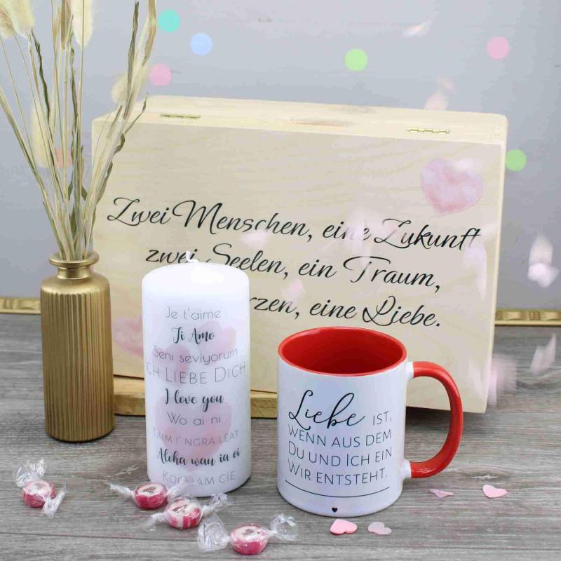 Geschenkset Liebe Zum Valentinstag Hochzeit Jahrestag Erinnerungsbox, Kerze, Tasse von Konfettidruck