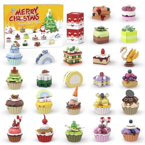 Adventskalender 2024 Kinder 24 Stück Adventskalender Block Spielzeug mit Cupcake Blöcke und Dessert Blöcke 24 Tage von Weihnachten Countdown Kalender Geschenke für Mädchen 3 Jahre von Konijiwa