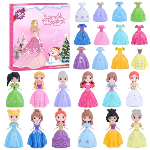 Konijiwa Weihnachts Adventskalender 2024 Mädchen 24-Tage Countdown Kalender Kinder Prinzessin Dress Up DIY Motor Skills Anpassbare Outfits und Frisuren Surprise Verformung Spielzeug Kreative Geschenke von Konijiwa