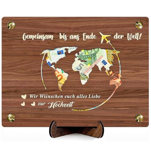 Konoz Geldgeschenk Hochzeit aus Holz, Hochzeitsgeschenke für Brautpaar Geld, Hochzeitsgeschenke Geld Verpackeng, Hochzeit Geldgeschenk mit Umschlag und Ständer von Konoz