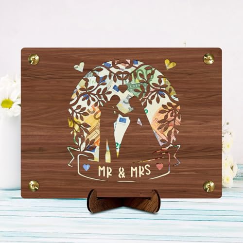 Konoz Hochzeitsgeschenke für Brautpaar, Hochzeitsgeschenk Geld, Holz-Hochzeitskarte mit Umschlag und Ständer, Geldgeschenk Verpackung Hochzeit Familie, Freunde, Kollegen von Konoz