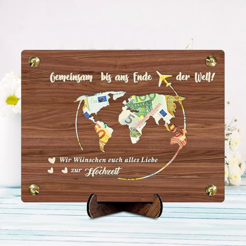 Konoz Holz Geldgeschenk Hochzeit, Hochzeitsgeschenke für Brautpaar Geld, Personalisierte Hochzeitsgeschenk für Reise, Hochzeitskarte mit Umschlag und Ständer von Konoz