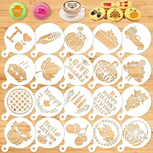 Konsait Plätzchen-Schablonen, 20 Stück, Happy Fall Farmhouse Harvest Give Thanksgiving Herbst Vorlage Schablonen für Backen Royal Zuckerguss Kuchen Kaffee DIY Malerei Handwerk Party Favors Supplies von Konsait