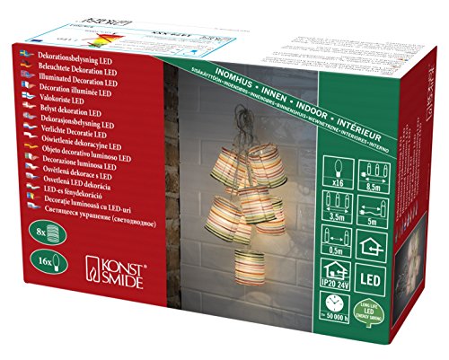 Konstsmide 1479-503 LED Dekolichterkette mit 8 bunten Papierlaternen / für Innen (IP20) / 24V Innentrafo / 16 warm weiße Dioden / transparentes Kabel von Konstsmide