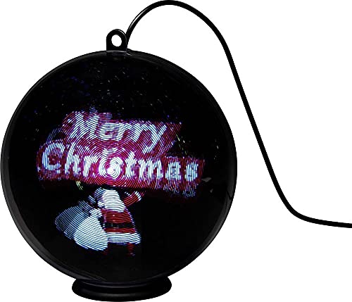 Konstsmide 1561-700 3D Hologrammkugel"Merry Christmas", 2H Timer, aufstell- oder hängbar, 64 Dioden, Innen (USB), Schwarz, 64 LEDs von Konstsmide