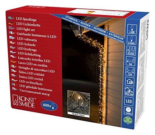 Konstsmide 3644-800 Micro LED Lichterkette / für Außen (IP44) / VDE geprüft / 24V Außentrafo / 400 bernsteinfarbene Dioden / schwarzes Kabel, 400 LEDs, Bernstein von Konstsmide