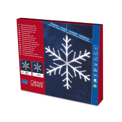 Konstsmide 4440-103 LED Acryl Schneeflocke 24 warm weiße Dioden / Ø: 40cm / 24V Außentrafo / transparentes Kabel, 40 x 40 cm, Warmweiß von Konstsmide