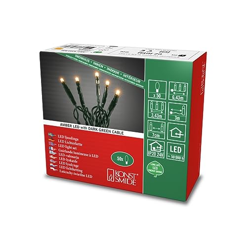 Konstsmide 6353-820 Micro LED Lichterkette / für Innen (IP20) / VDE geprüft / 24V Innentrafo / 50 bernsteinfarbene Dioden / schwarzes Kabel, Bernstein von Konstsmide