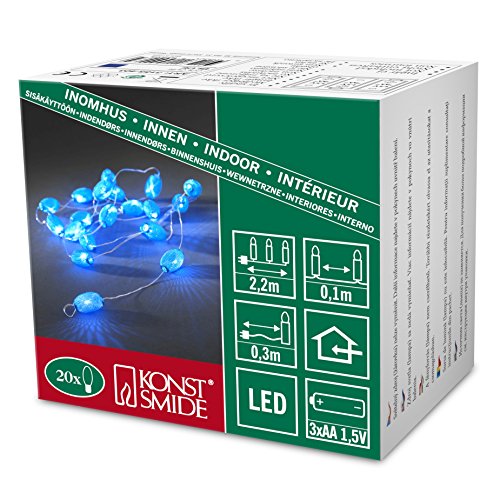 Konstsmide LED Dekolichterkette, blaue ovale Metallsteine, 20 blaue Dioden, batteriebetrieben, Innen, transparentes Kabel, 3 x AA 1.5V (exkl.) - 3155-403 von Konstsmide