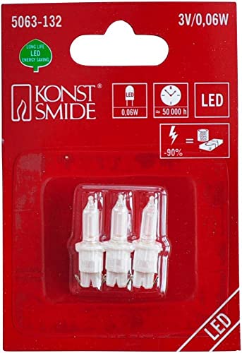 Konstsmide LED Ersatzbirne, 3er-Blister, warm weiß, 3V, 0.06W, weiße Steckfassung - 5063-132 von Konstsmide