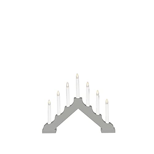 Konstsmide LED Holzleuchter, mit 6H Timer, mattgrau lackiert, mit an/aus Schalter, 7 warm weiße Dioden, batteriebetrieben, Innen, Batterie: 6 x AA 1,5V (exkl.) - 2322-305, Grey von Konstsmide