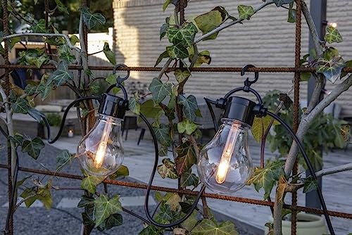 Konstsmide LED Solar Biergartenkette, fernbedienbar, 10 bernsteinfarbene Dioden, Außen, schwarzes Kabel, 2 x Lithium-Akku / 1 x CR2025 (inkl.) - 2341-800SP von Konstsmide