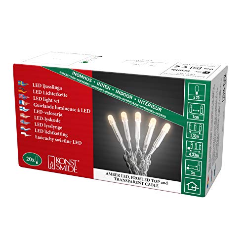 Konstsmide Micro LED Lichterkette, gefrostet, verschweißt, 20 bernsteinfarbene Dioden, 30V Innentrafo, transparentes Kabel - 6341-823 von Konstsmide