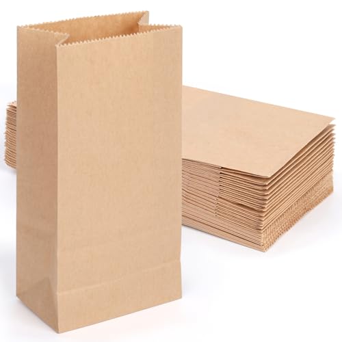 Koogel 120 Stück Papiertüten Klein, 9 x 18 x 5,5cm Geschenktüten Braun, Süßigkeiten Tüten, Kraftpapier Tüten, Mitgebsel Tüten, Butterbrottüten für Geburtstag Hochzeit Party DIY von Koogel