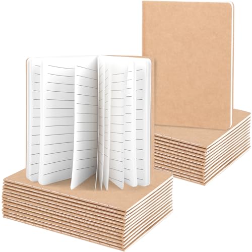 Koogel 24 Stück Klein Liniert Notizbücher, Notizbuch Journal Tagebuch Notizblöcke Schulhefte 8.9 x 12.7cm Notizbücher mit Kraftpapier-Einband Braun von Koogel