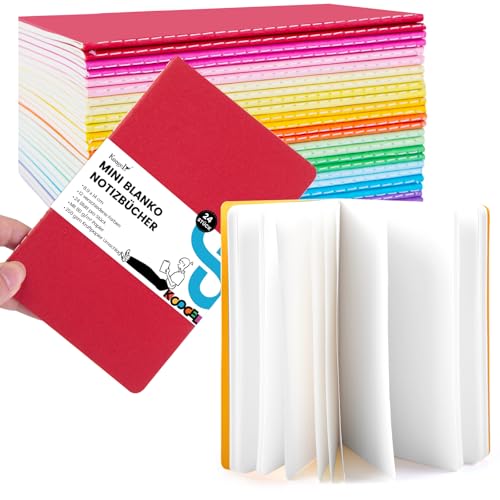 Koogel 24 Stück Klein Notizblock Blanko, A6 Notizbuch Journal Tagebuch Notizblöcke Schulhefte 14cm x 9cm Notizbücher mit Kraftpapier-Einband 12 Farben von Koogel