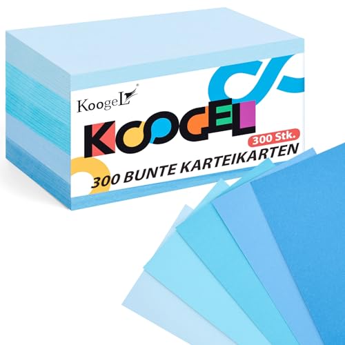 Koogel 300 Blatt Moderationskarten Blau, 12,5 x 7,5 cm Blanko Karteikarten 150g/㎡ für Vokabel Lernen Büro Schule Präsentation Moderation von Koogel