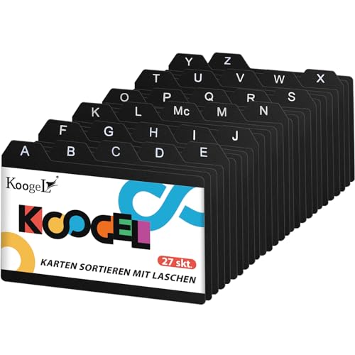 Koogel Register A - Z, 27 Stück A7 quer Karteiregister Aufkleber Leitregister für Karteikarten Karteiboxen Karteikästen und Karteitröge 12,7x8,9cm von Koogel