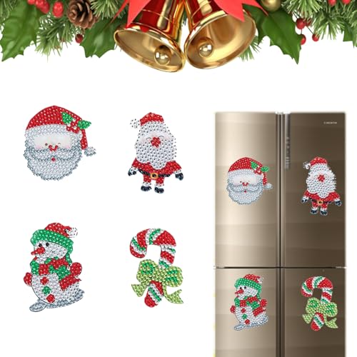 4 Stück 5D multifunktionale diamantbemalte Kühlschrank-Aufkleber, Cartoon-lächelnder Weihnachtsmann, DIY, handgefertigt, Acryl, Diamant-bemalt, Rucksack, Wasserbecher, Computer-Aufkleber, von KookuLEE