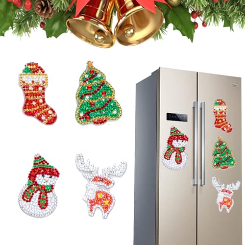 4 Stück 5D multifunktionale diamantbemalte Kühlschrank-Aufkleber, Weihnachtsbaum-Aufkleber, handgefertigt, Acryl, Diamant-Gemälde, Rucksack, Wasserbecher, Computer-Aufkleber, von KookuLEE