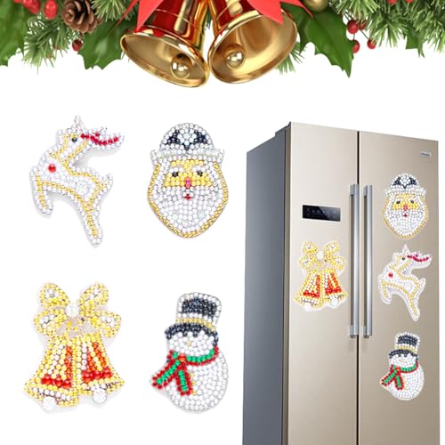 4 Stück 5D multifunktionale diamantbemalte Kühlschrank-Aufkleber, Weihnachtsglocke, Schneemann, Elch, DIY, handgefertigt, Acryl, Diamantgemalt, Rucksack, Wasserbecher, Computer-Aufkleber, von KookuLEE