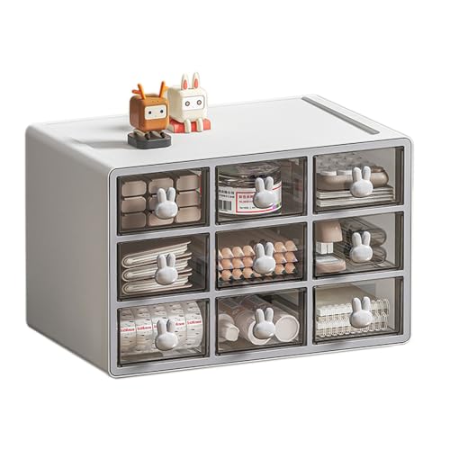 Jumuao Aufbewahrungsbox mit 9 Schubfächern aus Kunststoff,Desktop Sortierkasten,Sortierboxen Kleinteilemagazin,Schubladenbox Desktop Aufbewahrung Organizer für Kosmetik Schmuck Schreibwaren (Grau-L) von Koomuao