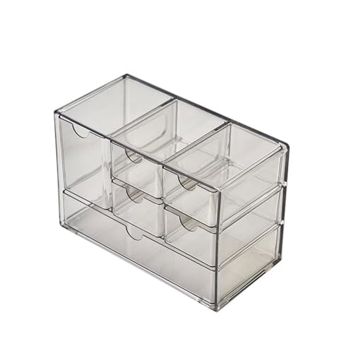 Koomuao Aufbewahrungsbox,Acryl Kosmetik Organizer mit 6 Schubladen, Mini Sortierboxen Kleinteilemagazin,Stapelbarer Schubladenbox für Kosmetik Schmuck Schreibwaren (Grau-L) von Koomuao