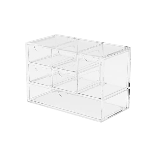 Koomuao Aufbewahrungsbox,Acryl Kosmetik Organizer mit 6 Schubladen, Mini Sortierboxen Kleinteilemagazin,Stapelbarer Schubladenbox für Kosmetik Schmuck Schreibwaren (Transparent-L) von Koomuao