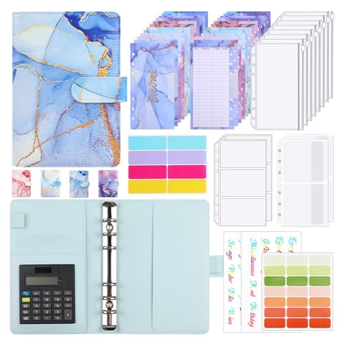 Liemuao A6 Binder Budget Planner Deutsch,Budgetplaner mit Folien,Ringbuch Finanzplaner mit Geldumschläge,Etikettenaufklebern Sparbuch für Reisen,Tagebuch und Geschenk (Blau) von Koomuao