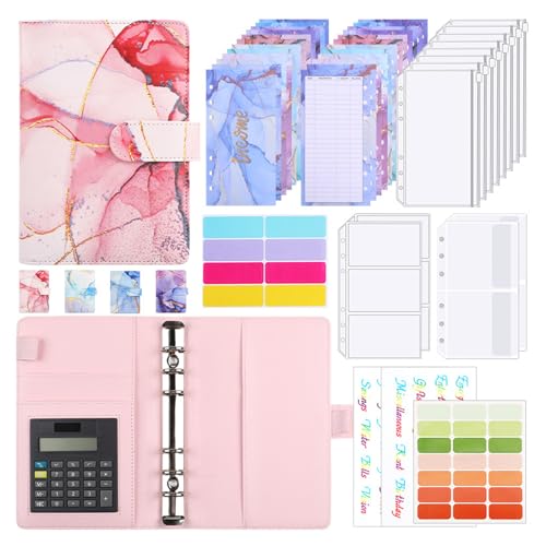 Liemuao A6 Binder Budget Planner Deutsch,Budgetplaner mit Folien,Ringbuch Finanzplaner mit Geldumschläge,Etikettenaufklebern Sparbuch für Reisen,Tagebuch und Geschenk (Rosa) von Koomuao