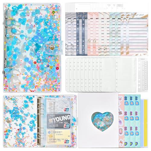 Liemuao Budget A6 Binder,12 Ringbuch Binder,Budget Organizer,Bugetplaner Deutsch Startset,Geld Sparen Mappe für Budgetierung,Budgetbogen,Etiketten,Geschenke für Frauen (Blau) von Koomuao