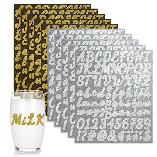 Koonafy 10 Blätter 720 Stück Glitzer Buchstaben Aufkleber Selbstklebendes Vinyl Buchstaben Zahlen Wasserdicht Postfach Nummern Aufkleber für DIY Scrapbooking Geschenke (Gold+Silver) von Koonafy