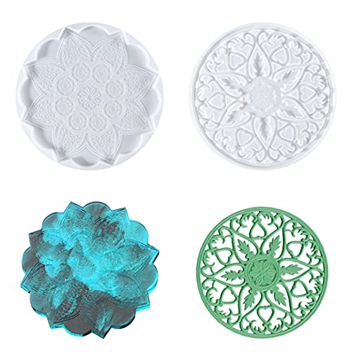 Koonafy 2Pcs Silikonformen Epoxidharz Formen,Mandala Silikonform Untersetzer Gießformen,Große Resin Mold Set,DlY Handwerk für Tablett,Wall Hanging, Achat Coaster von Koonafy