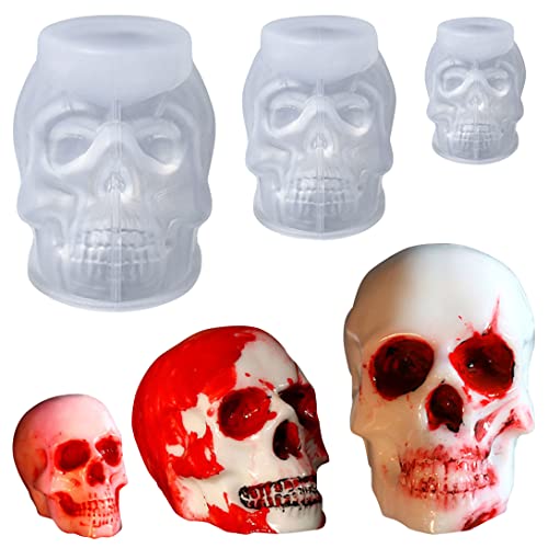 Koonafy 3 Stück Halloween Schädel Silikonform 3D Totenkopf Form Epoxidharz Gießform DIY Dekoration für Halloween Haus Silikonform Basteln Handwerk von Koonafy